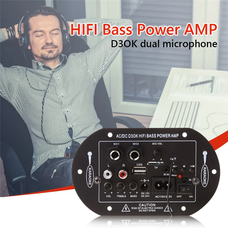 B02B-12V 24V Bluetooth Amplifier Board 30-120W HiFi Dual Microphone Interface Car Subwoofer Amplifier Module(US Plug)