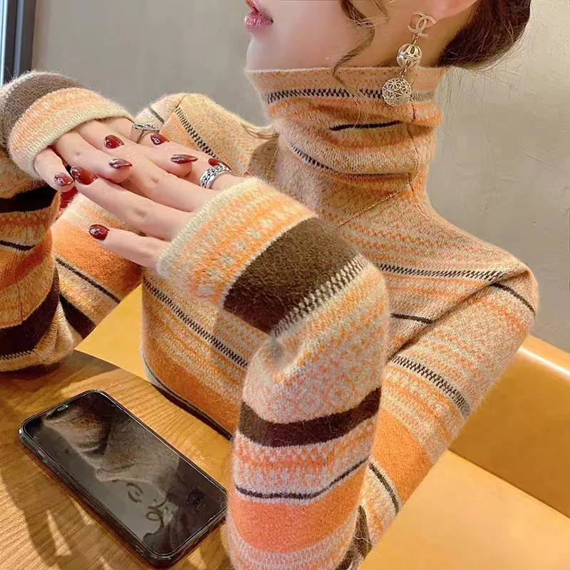 Women Clothes Turtleneck Slim Fashion Sweater Early Spring Long Sleeve Vintage Elasticity Long Sleeve Elegant All-match Pullover