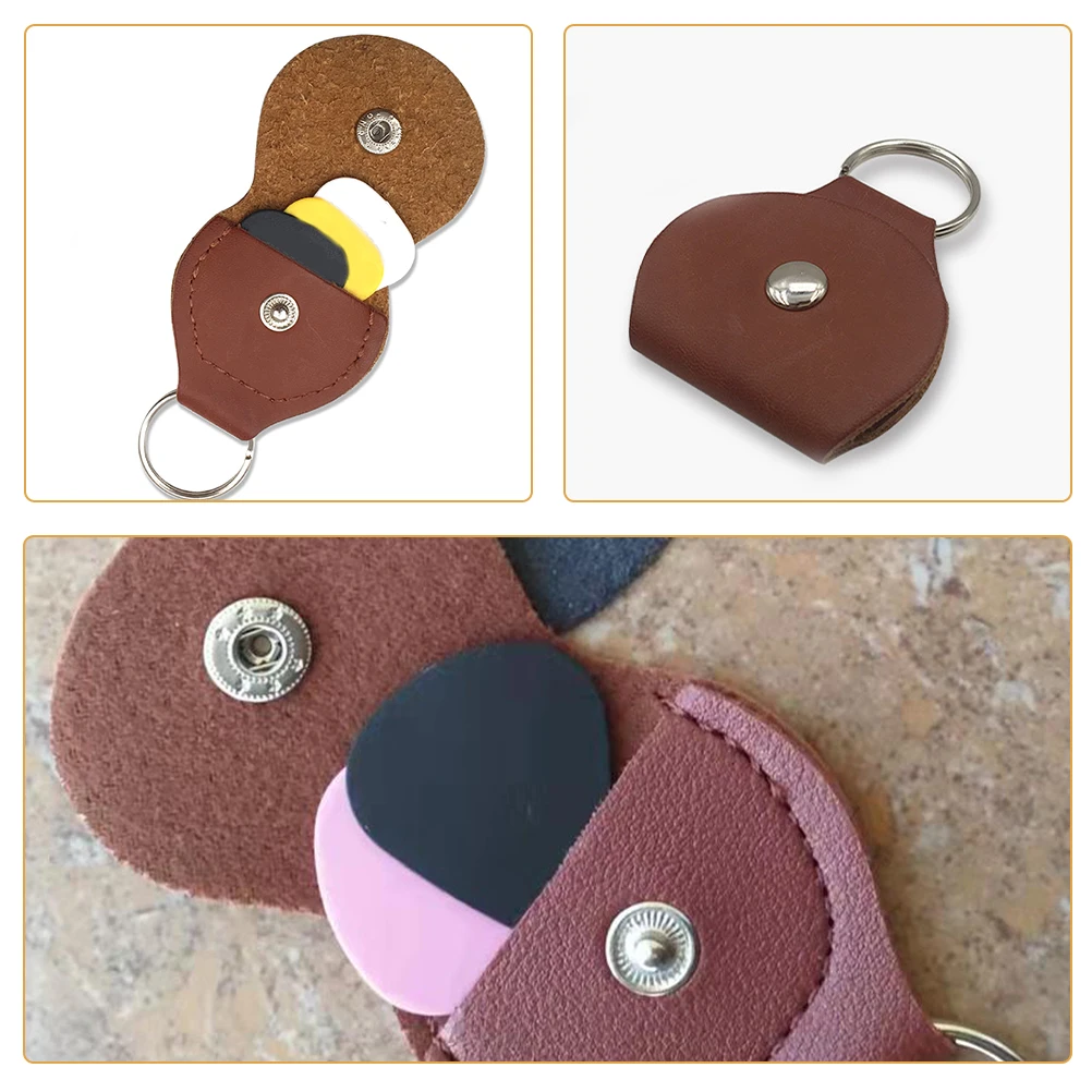 

6 Pcs Guitar Picks Protection Case Holder Keychain Portable Brown Holders Acoustic