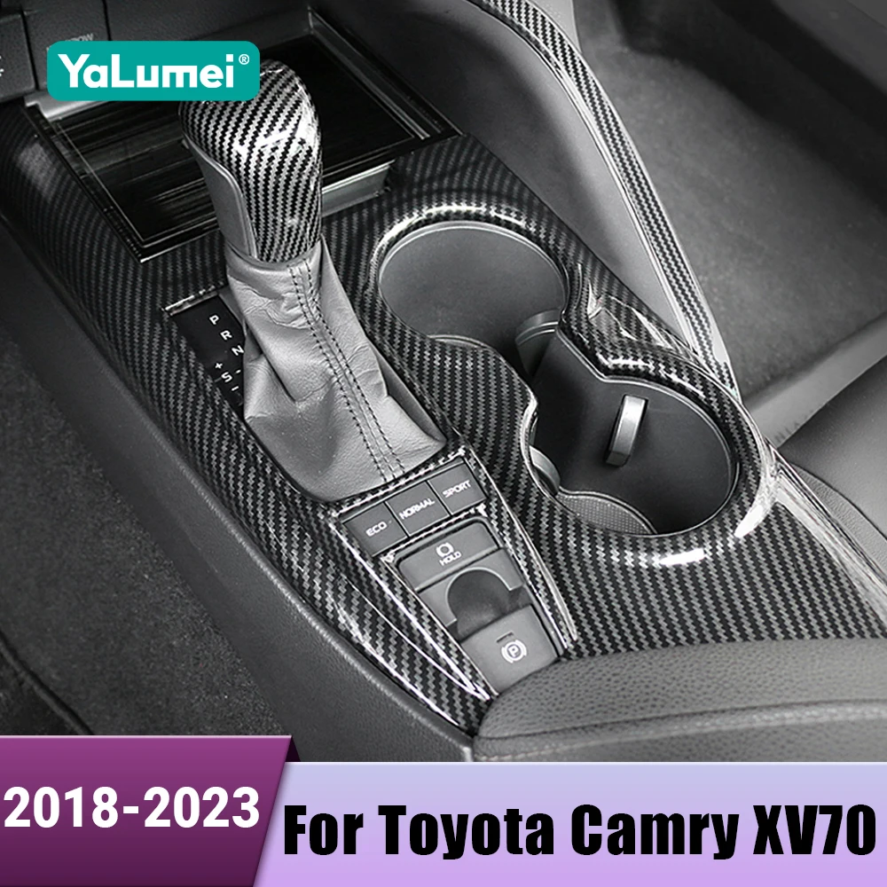 

Carbon Fibre Car Gear Shift Panel Water Cup Holder Cover Trim Accessories For Toyota Camry XV70 2018 2019 2020 2021 2022 2023