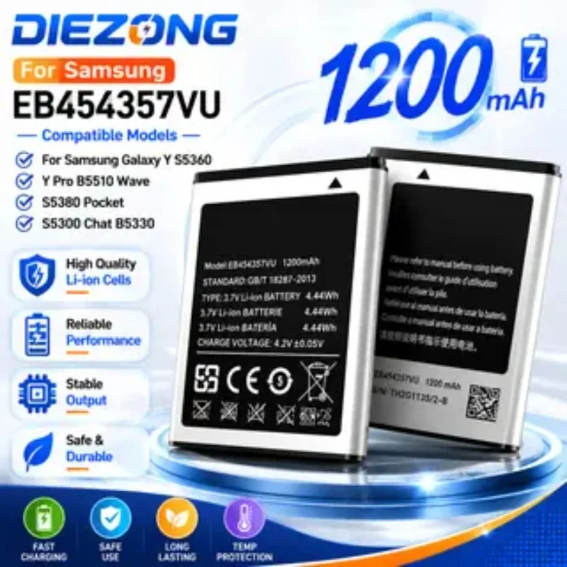 

Brand New EB454357VU 1200mAh Battery For Samsung Galaxy Y S5360 Y Pro B5510 Wave S5380 Pocket S5300 Chat B5330 High-Performance