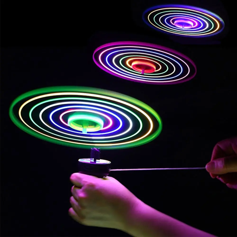 Luminous พลาสติกแสง Flying Disc ใบพัดของเล่น HAND-PUSH LED Light บินดึงลวดของเล่น SPINNING FLYER ของเล่นกีฬา