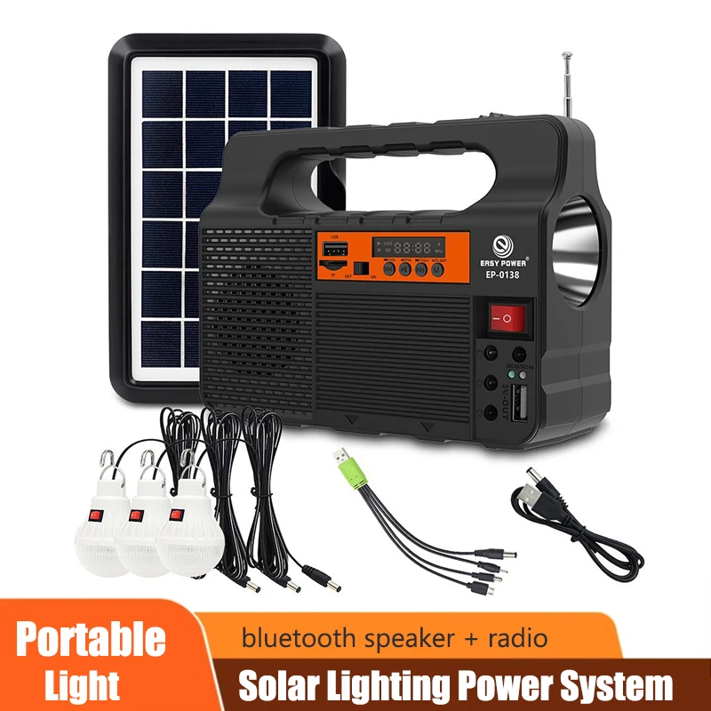Outdoor Portable Solar Lighting System Power Generator 6W Solar Panel 3 LED Bulbs Emergency Solar Power Bank for Home Camping