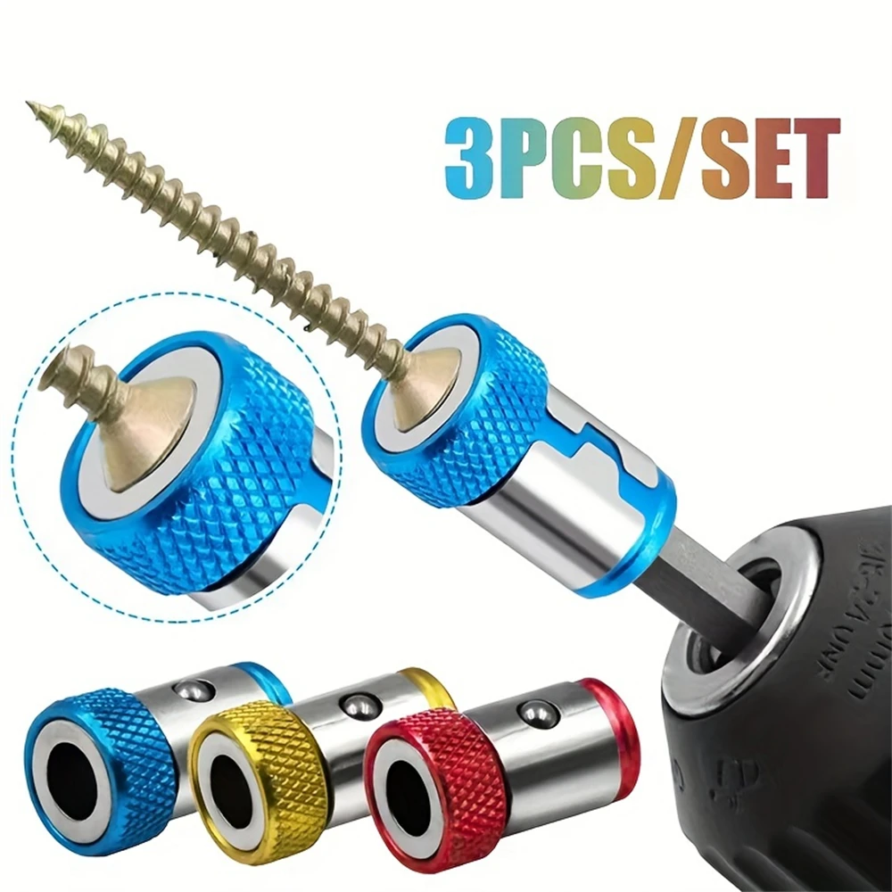 3pcs/set Magnetic Bit Holder, Non-Slip Alloy Electric Magnetic Ring Screwdriver Bits, with Strong Magnet Rings, for Phillips Bit