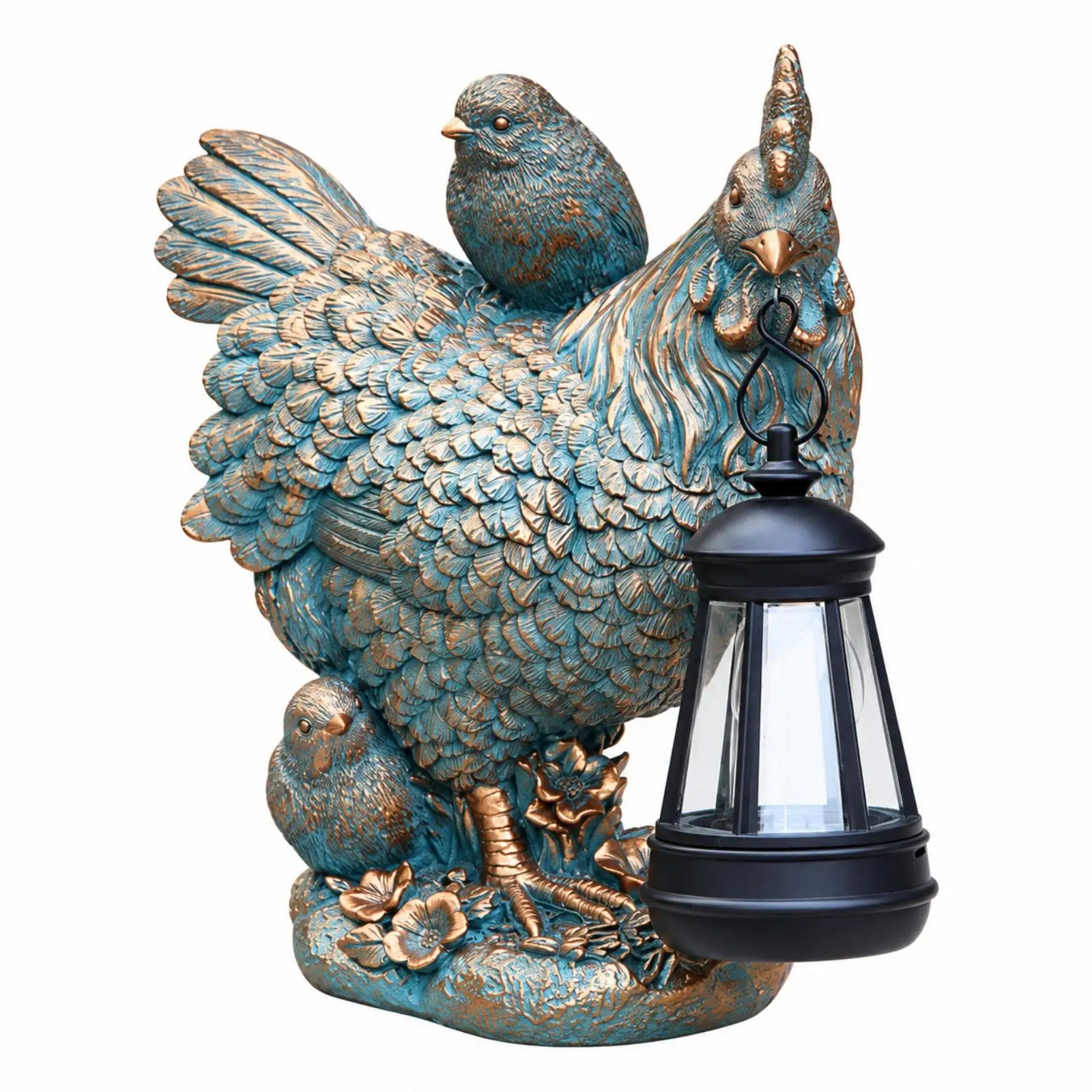 Realistic Hen-and-Chick Garden Sculpture Compact Chicken Garden Statue with