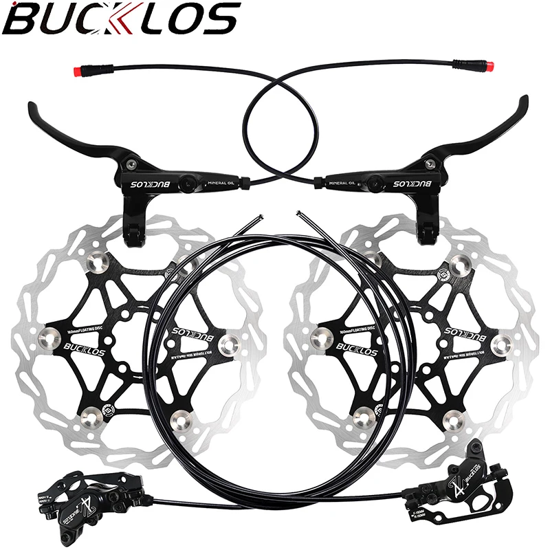 

BUCKLOS E-Bike 4 Piston Hydraulic Brakes Power Off Electric Scooter Oil Disc Brake Set 1150 1950mm 850mm Bike Hydraulic Brake