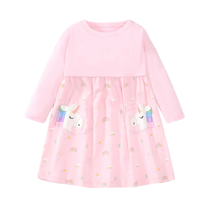 Little maven New Clothing for Girls Dress Kids Pink Autumn Children\'s Clothing Cartoon Long Sleeves Casual Dress Spring