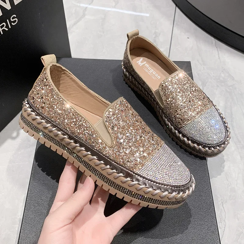 2024Z Loafers Shoe Women Spring New Water Diamond Casual Shoes Flat Vulcanized Shoes Fashion