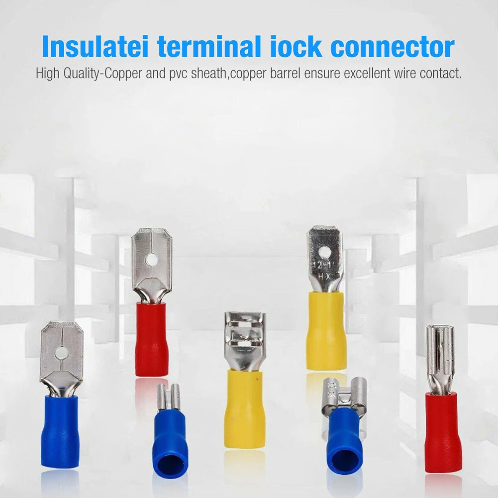 Brand New Crimp Spade Terminals Wire Connector 80℃ Copper Insulated Electrical Red/blue/yellow 1 Hole 17.5*10*2.2cm