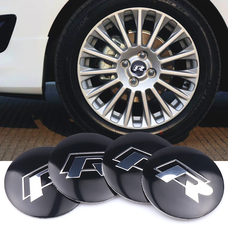 4Pcs Aluminum Metal Emblem Car Wheel Center Hub Caps Sticker Badge For Volkswagen VW R GTI Golf 5 7 Beetle Polo Passat b6 Tiguan