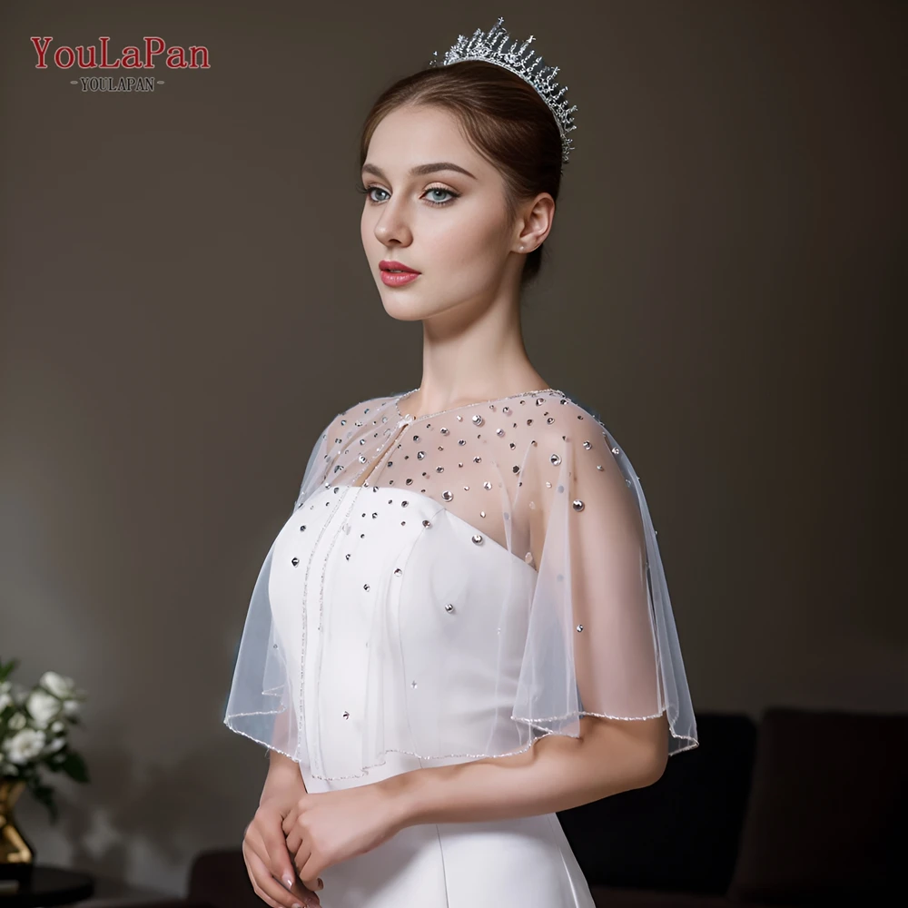 YouLaPan G31A Sparking Bridal Jackets Wedding Cape with Rhinestones Bridal Wedding Jacket DIY Bolero Women Summer Top Cover Up