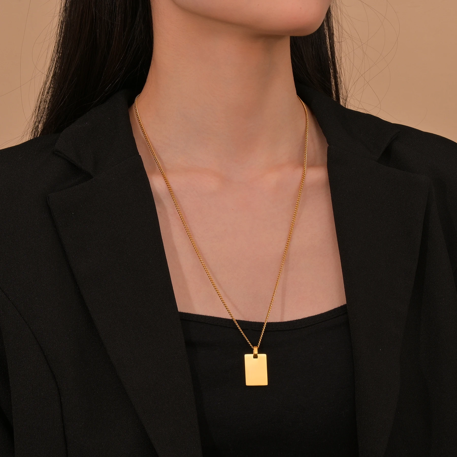 Atoztide Personalized Engrave Picture Name Necklace Stainless Steel for Women Strip Round Heart Side Chain Pendant Jewelry Gift