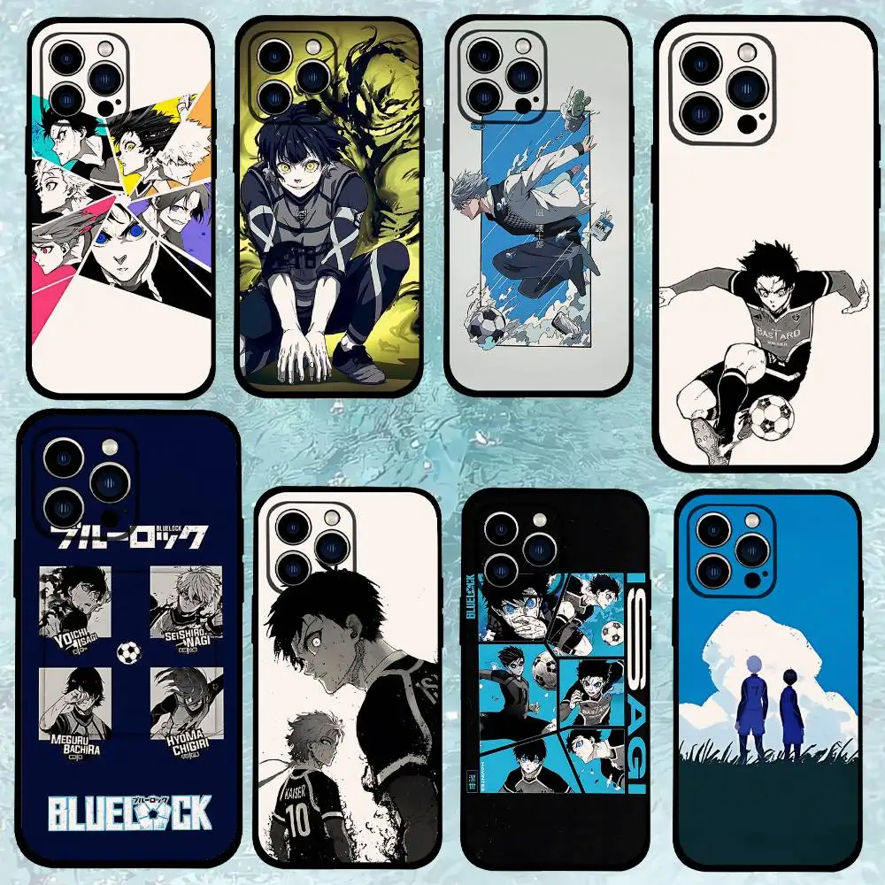 Funda para Teléfono Anime BLUE LOCK Negra Compatible con iPhone 17, 16, 15, 11, 13, 14 Pro Max, Plus, X, Xr, Xs Max, 13 Mini