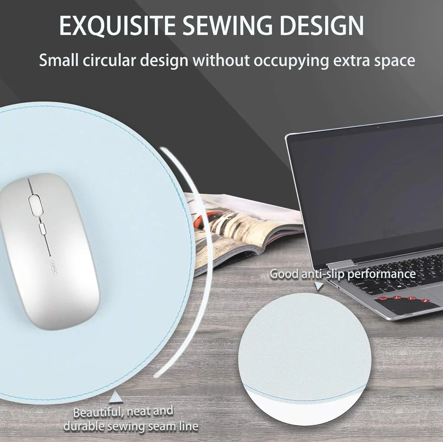 Mouse Pads, Ultra Thin Waterproof PVC Leather Mouse Pad,Stitched Edges,Works for Computers, Laptop,All Types of Mouse pad Office