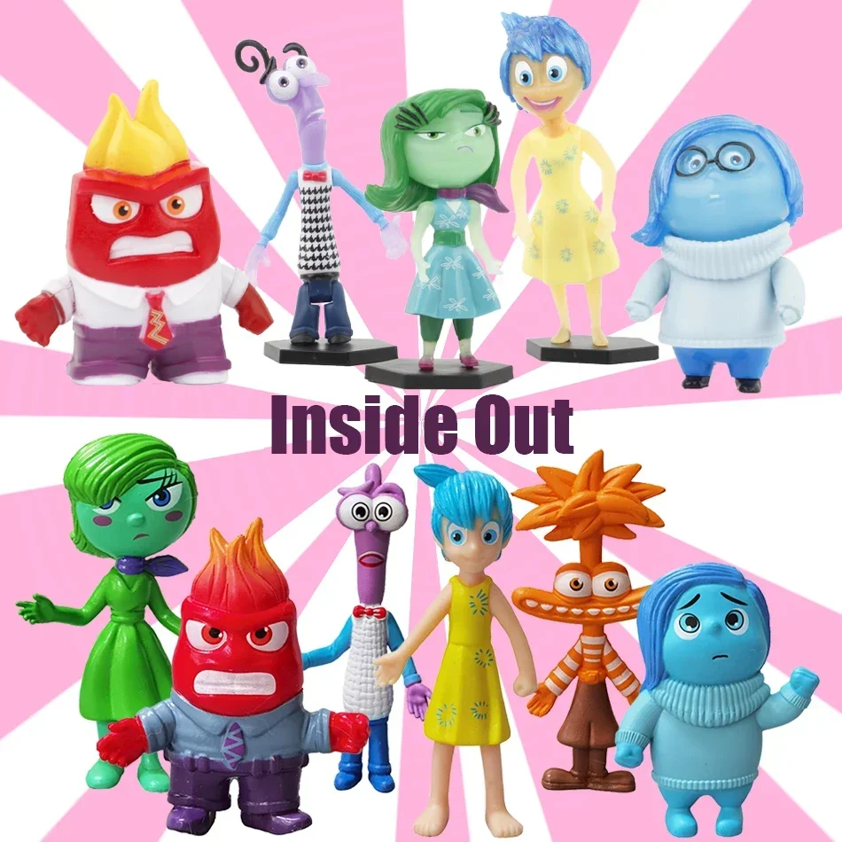 Inside Out Cartoon Figures Set Cute Model Doll Joy Sadness Anger Fear Disgust Toys Characters Collect Desktop Decor Cake Toppers