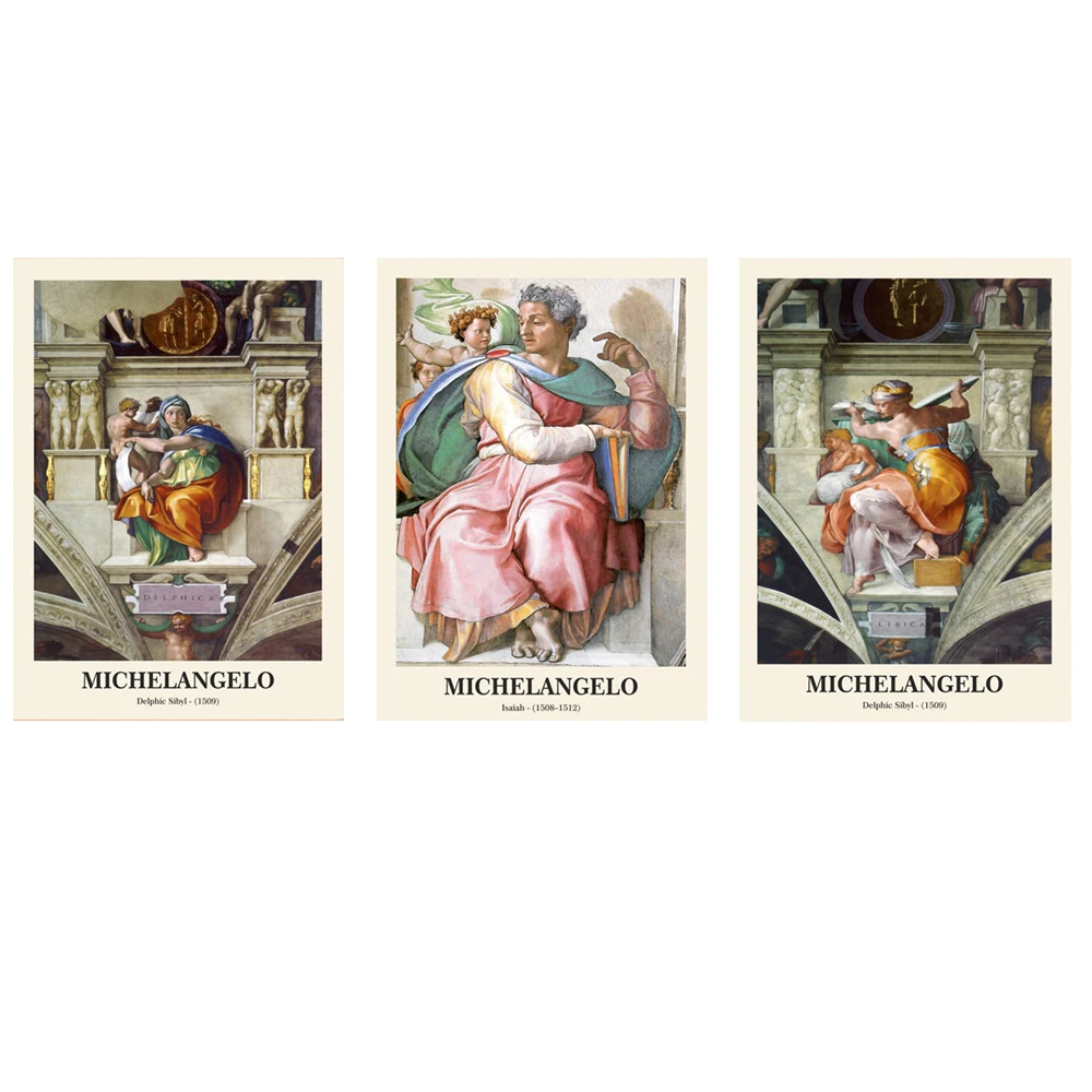 Michelangelo Prints, Renaissance Art, Michelangelo Mythological Paintings, Michelangelo Wall Art, Delphi Sibyl, Home Decor