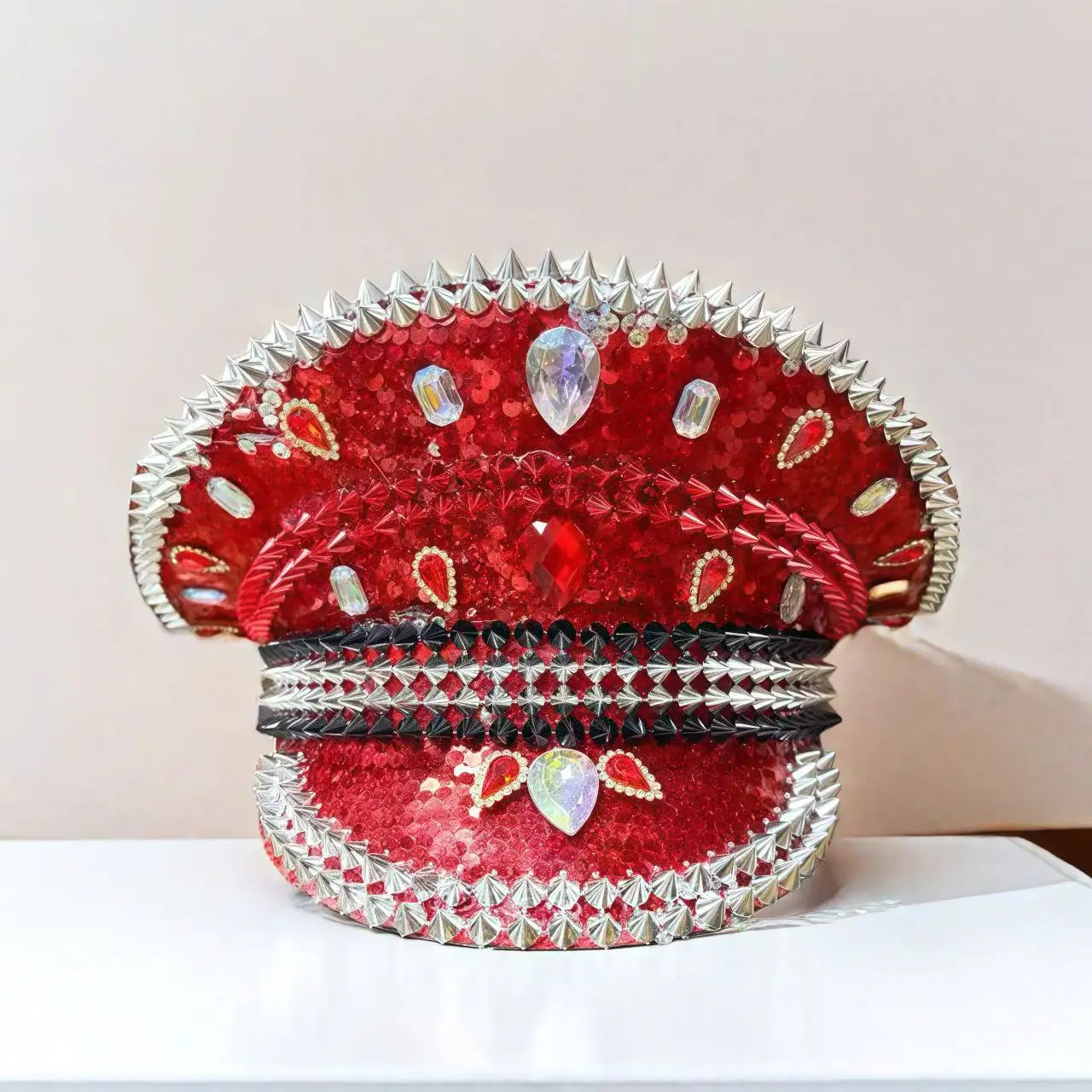 Rhinestone Captain Hat Women, Cosplay Cap, Luxury Festival Hats, Burning Man Halloween Anime Convention Costume Accessories