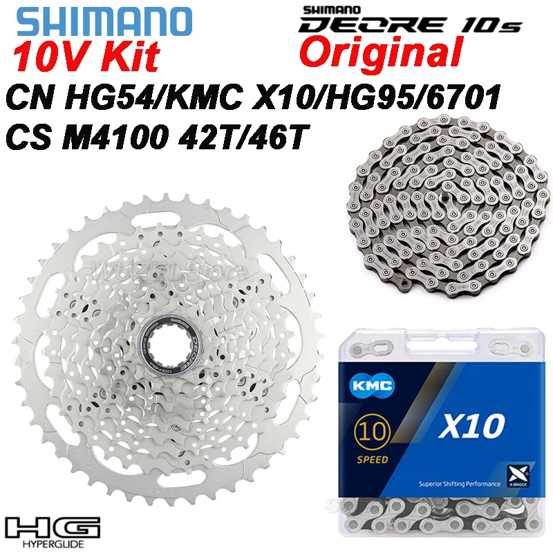 

SHIMANO DEORE 10V Groupset HG CS-M4100 MTB Cassette 11-42T/46T Sprocket flywheel 10V KMC X10/HG54/6701/HG95 Chain MTB 10V Kit