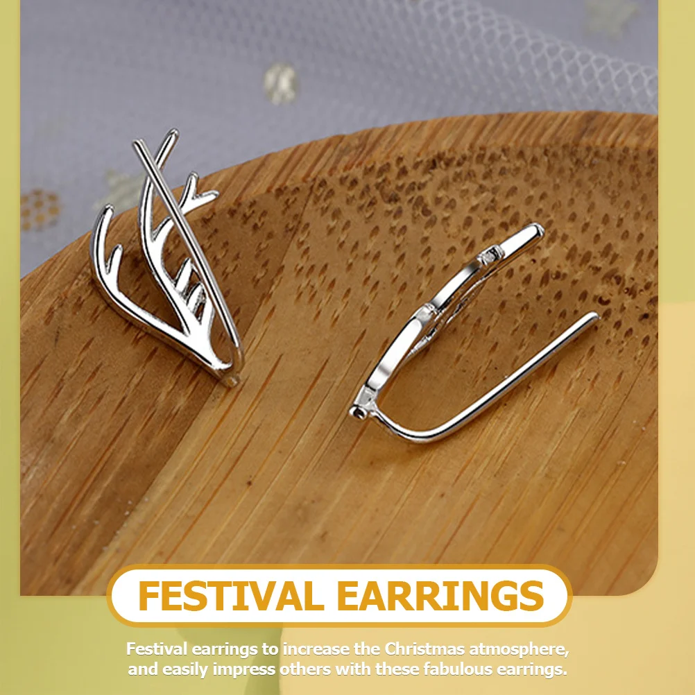 

1Pair Christmas Deer Antler Earrings Studs Festive Jewelry for Women Xmas Party Gift Holiday Charm Earrings Christmas Gift