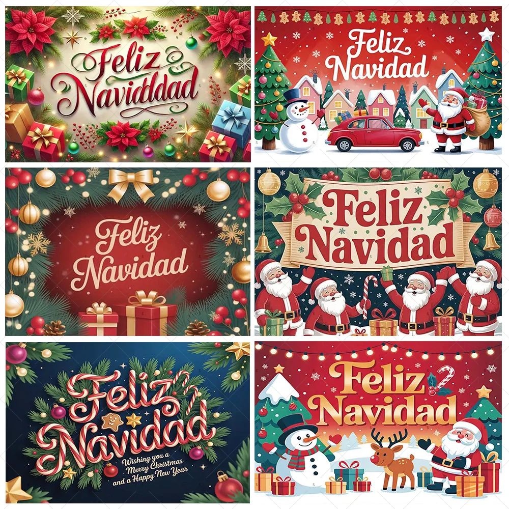 

Spanish Merry Christmas Theme Background Banner Christmas Party Decoration Xmas Santa Claus Backdrop Supplies Photo Shoot Props