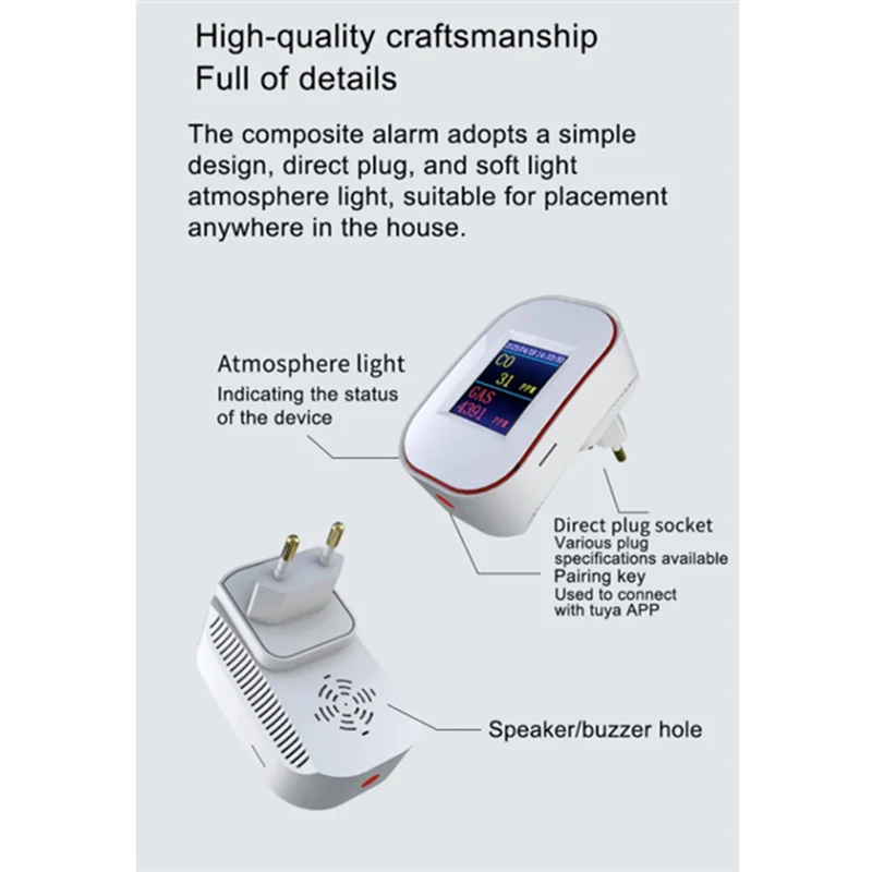 3CGRO-Tuya Smart Life GAS naturales CO Detector de monóxido de carbono WIFI CH4 Sensor de alarma de fuga de Combustible de metano