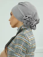 Chapeau islamique pour femmes, hijabs pour femmes, écharpe de sauna à fleurs de carillon, bonnet sous-casquette, turban musulman pour dames, tête ronde, bandana Skullcap 2