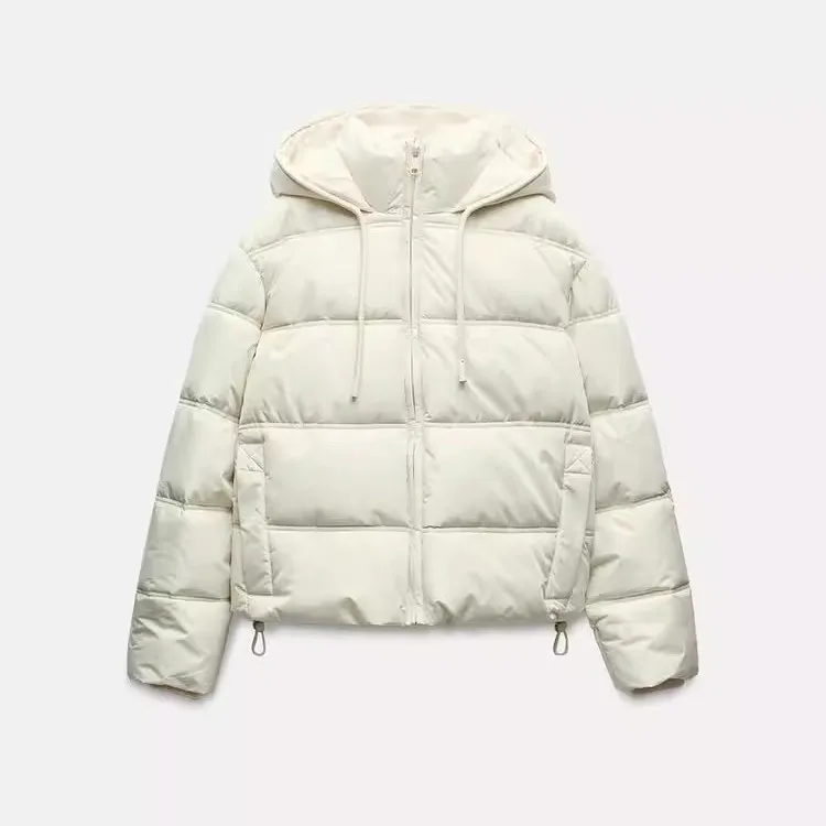 

Spring 2025 Women's Loose ort Sve Long Cotton Jaet Thiened Hooded Coat Straight Leg Sle Zipper Closure Color