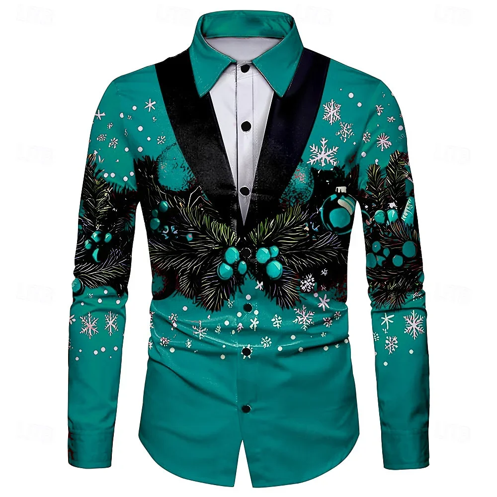 Men's 9-color Christmas Funny Fake Suit 3D Printed Shirt Long-sleeved Lapel Shirt Holiday Party Holiday Outdoor Top Shirt