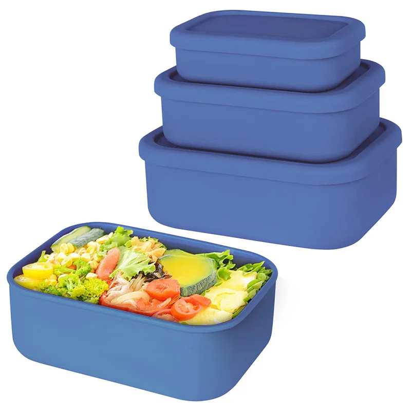 3Size Silicone Food Storage Containers Hard-Shell Silicone Bento Lunch Box Container with Lids Microwave Dishwasher Freezer Safe