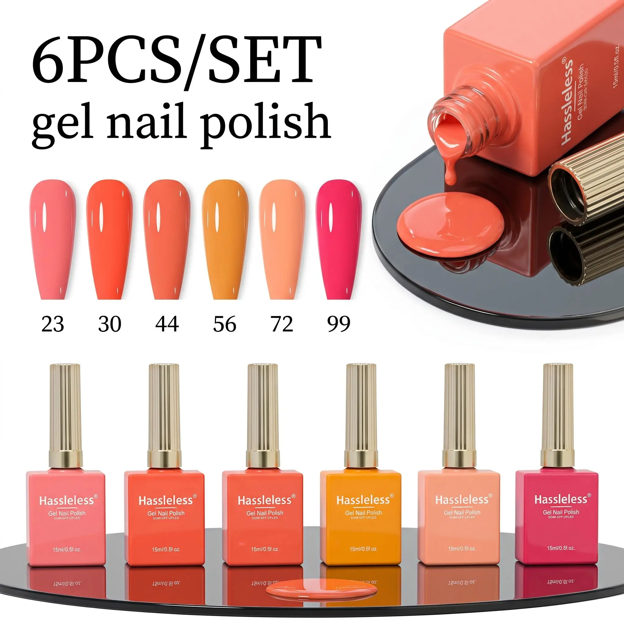 Hassleless 6Pcs Nail Polish Gel Set, with a Smooth and Shiny Texture, Suitable for Nail Art and Nail Design