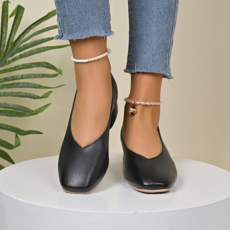 Woman Elegant Summer French Square Toe  Mary Janes Cute Casual Flats Female Retro Shoes Low Heeled Soft Soled Flat Shoes