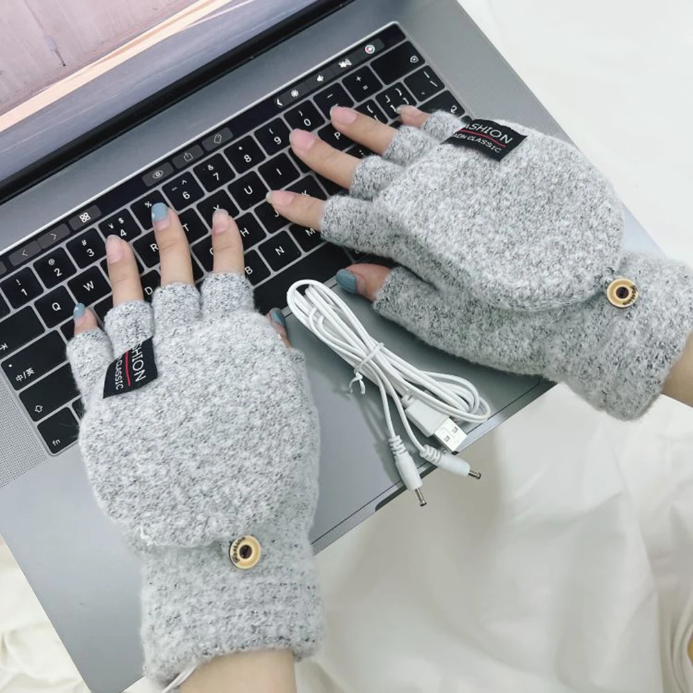 USB Heated Gloves For Men Women Breathable Warming Half Finger Mitten For Women Men