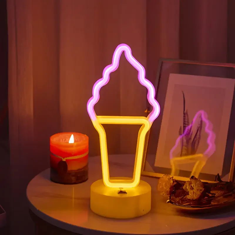 

Ice Cream-shaped Neon Light Sign with Holder Base, Battery or USB Powered LED Neon Lights Palm Tree Design for Home Decor 012