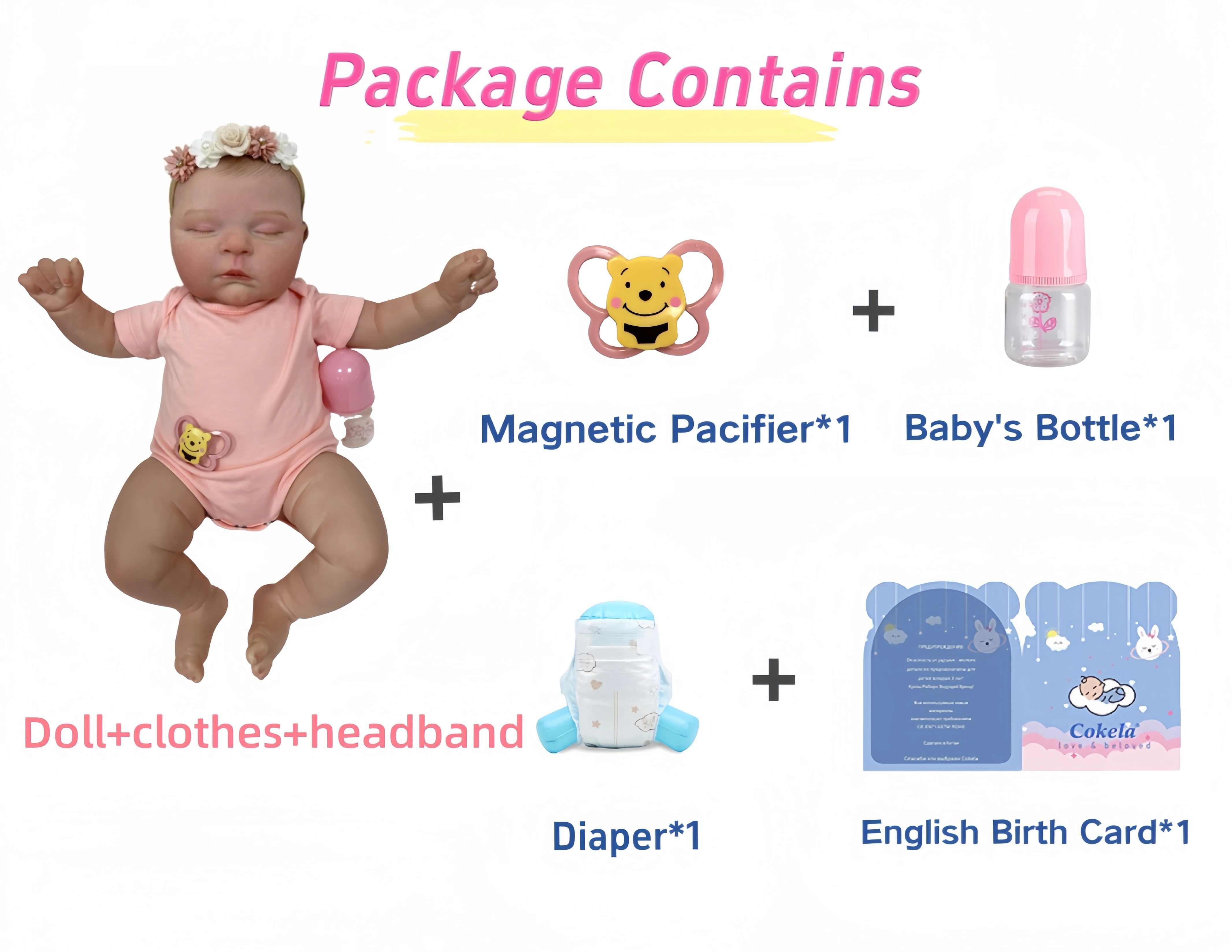 Cokela 48 cm realistische Silikon-Neugeborene, wiedergeborene Babypuppe, 29 Zoll, süße Vinylpuppe, echte weiche Haptik, Kinderspielzeugpuppe, Urlaubsgeschenke