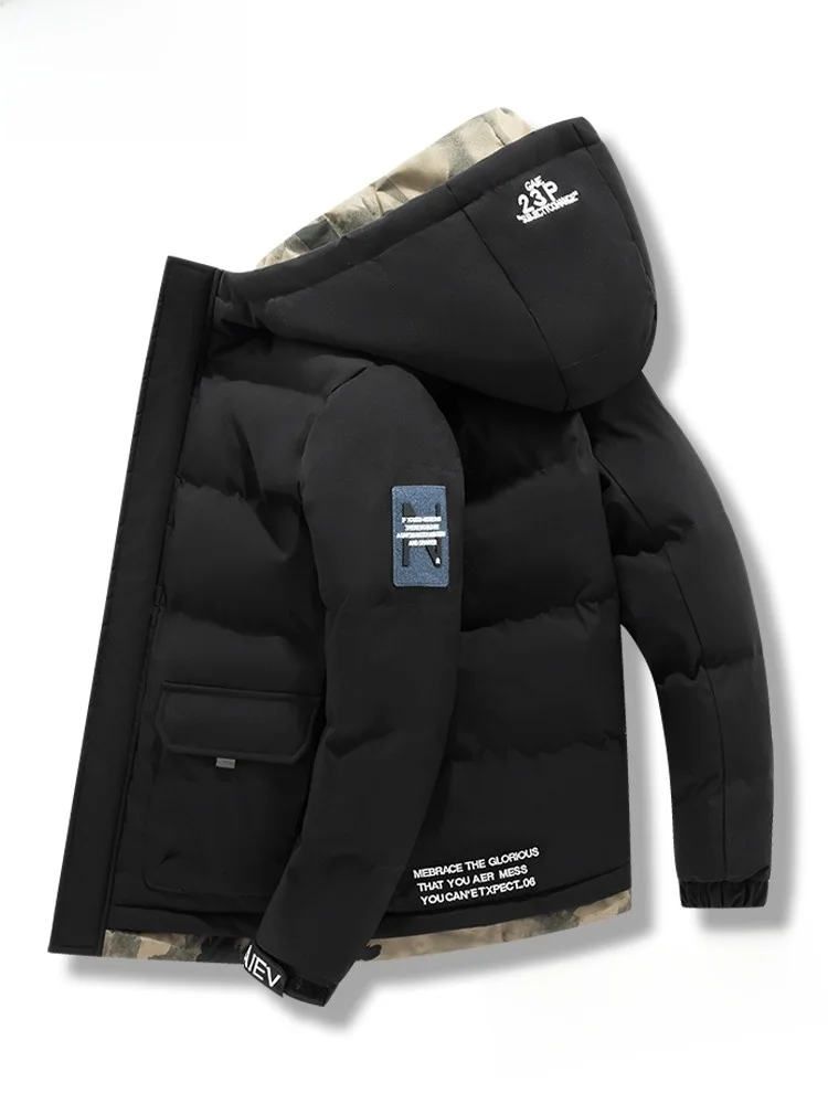 Jaket Pria Kasual Longgar Berbahan Katun untuk Musim Dingin, Hangat, Tahan Angin, Berkerudung, Modis, Urban, Tipis, Serat Poliester