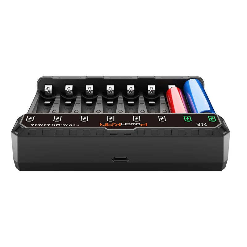 POWERKAN N8 Battery Charger LED can be independently used for 8 1.2V Ni-MH/Cd AA AAA rechargeable batteries USB 5V 2A Type-C