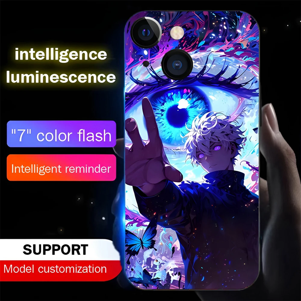 

Japan Anime Cartoon Led Light Phone Case Call Flash Glitter Cover For iPhone 16 E 15 14 13 12 11 Pro Max X XS XR Plus SE2020