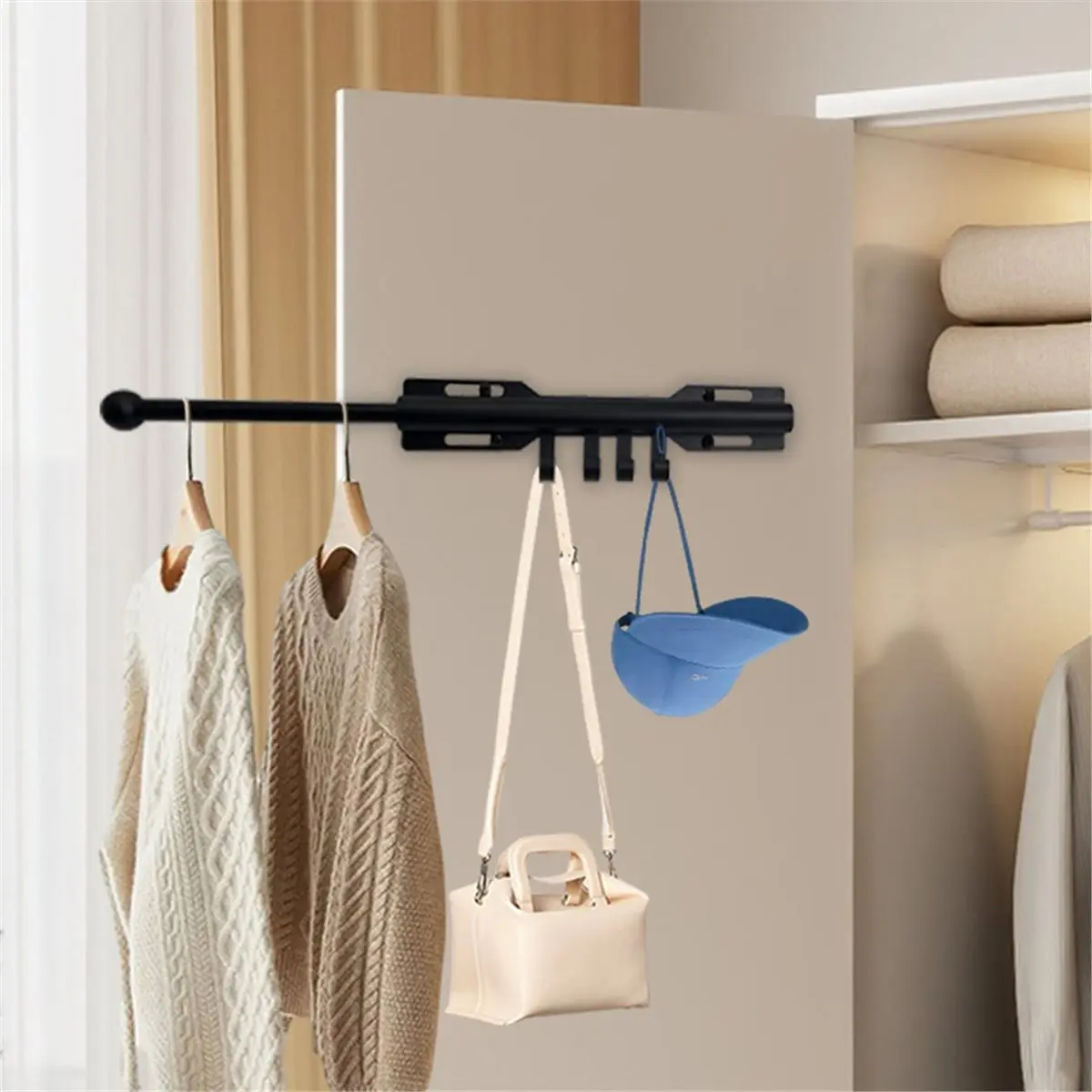 Retractable Valet Rod for Closet, Slide Out Closet Rod with Smooth Finish, Black, Ideal for Outfit Planning