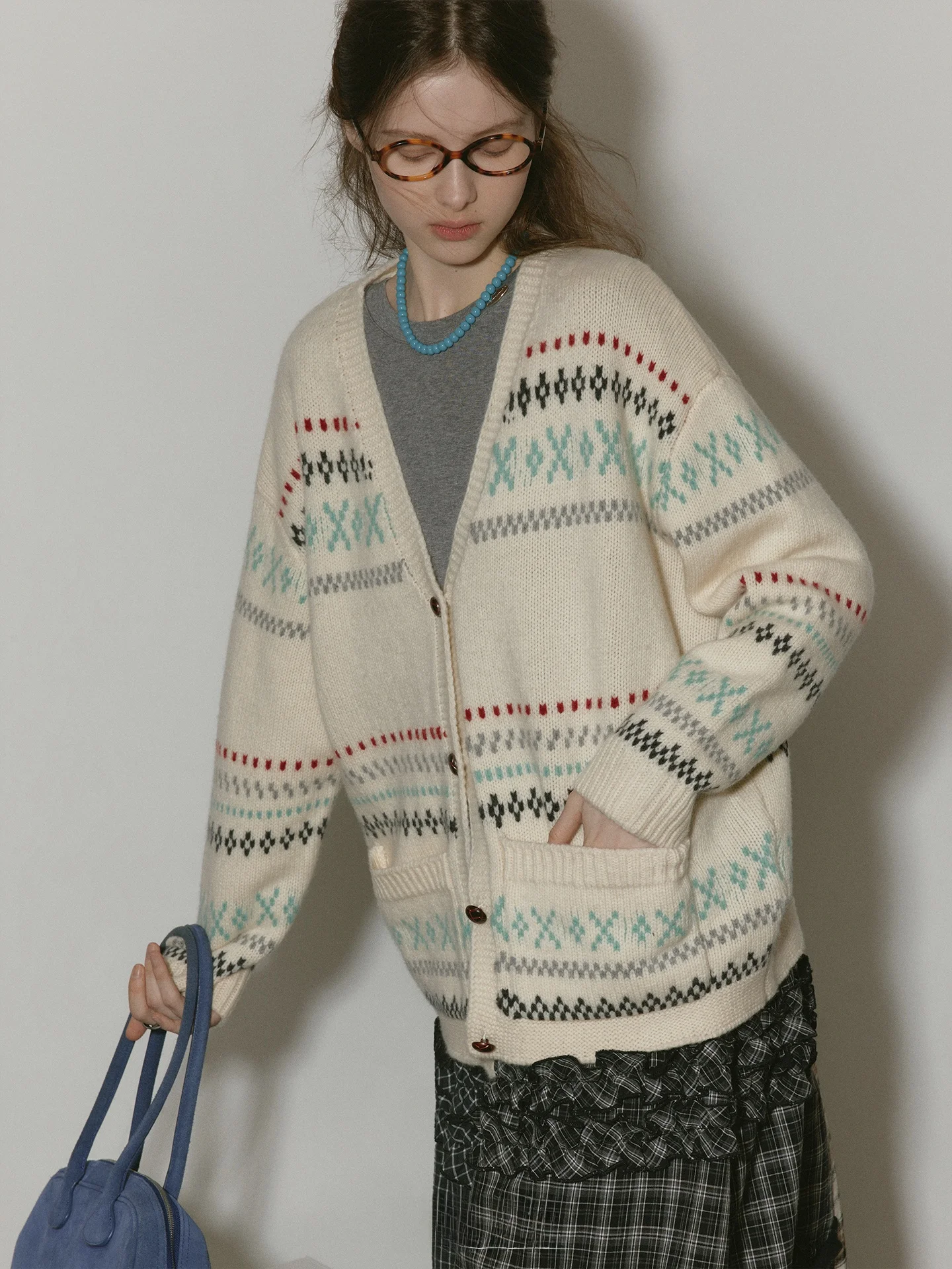 

Relez Casual Knitted V-Ne Sweater Women's Spring New Faion Small Casual Knitwear Floral Pattern Long Sve Button up