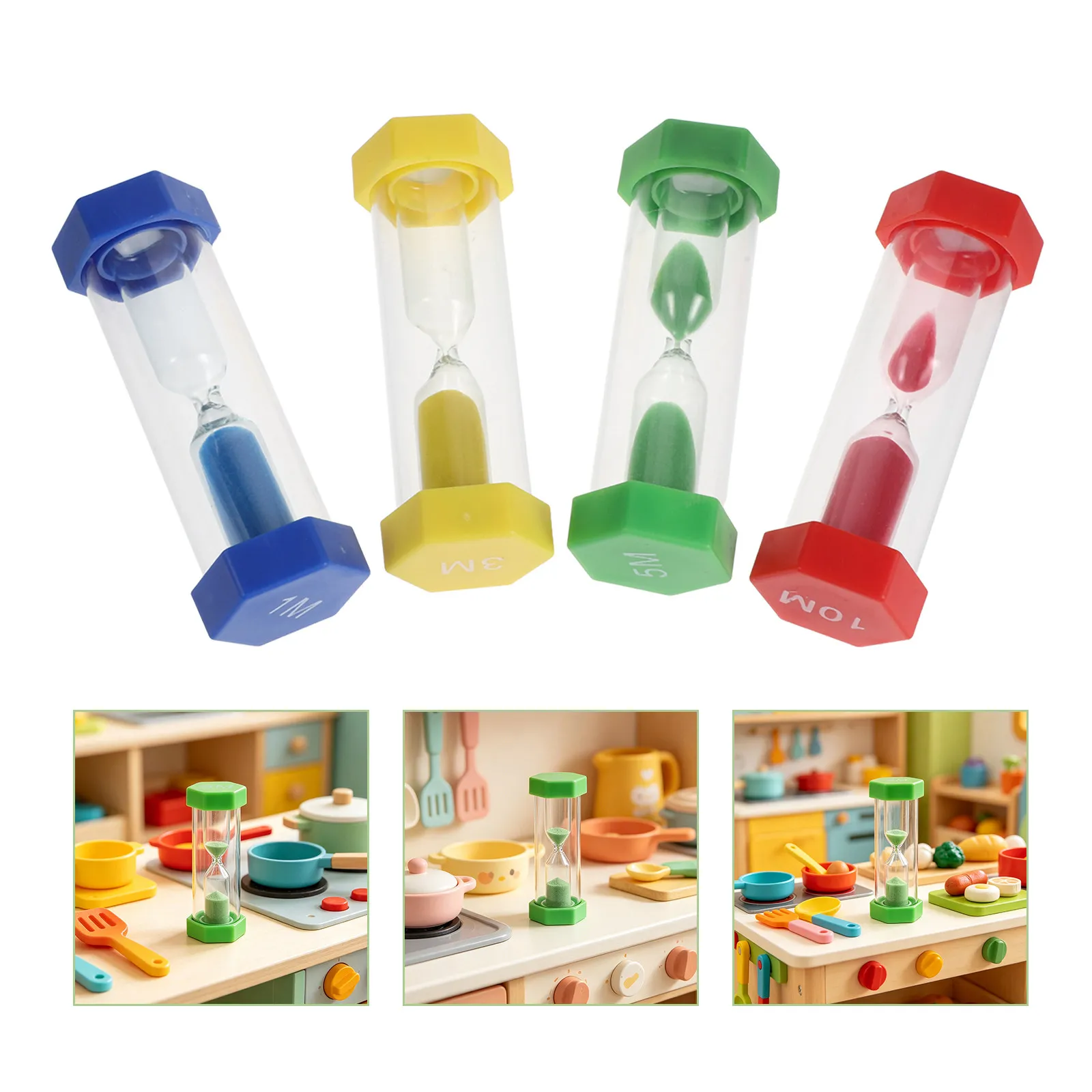 

4Pcs Bright Sand Timer for Kids Plastic Hourglass Timer Classroom Learning Cooking Game Timers Brushing Teeth Time Management