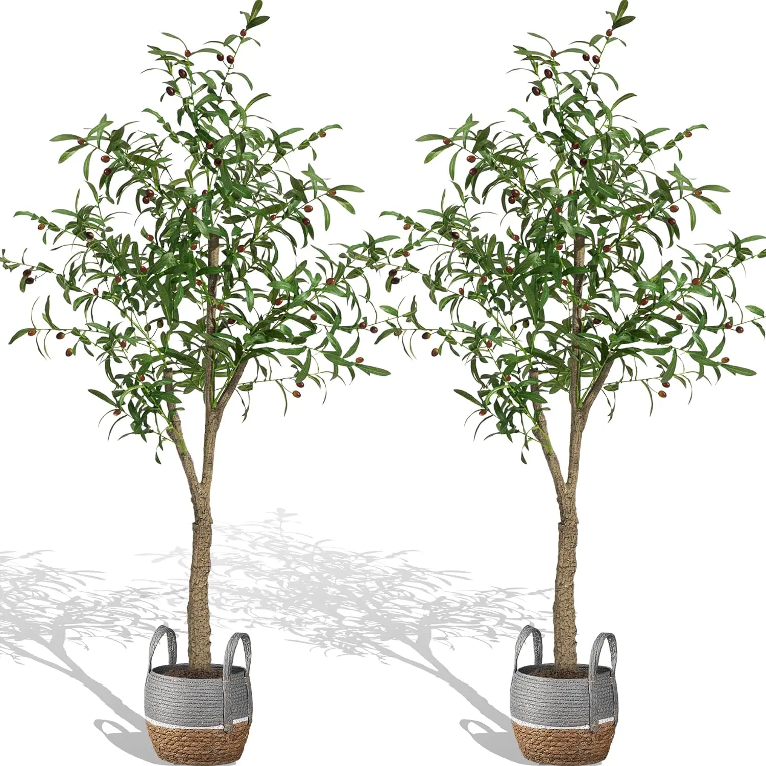 

1/2 Pack Artificial Olive Tree 5/6FT Tall Faux Silk Plants, Realistic Olive Branches with Plump Fruits, 60/72” Fake Trees