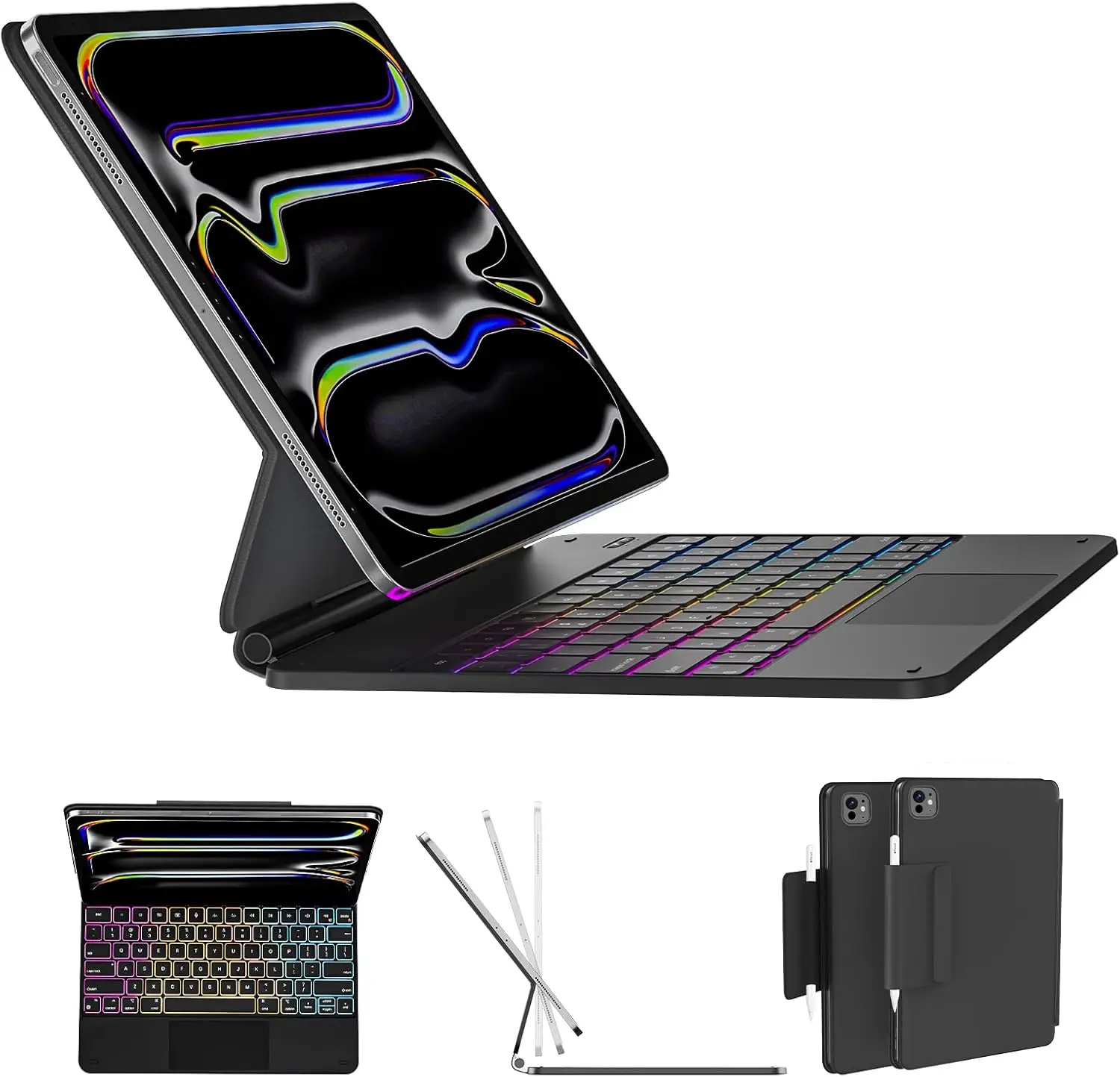 

iPad Pro 13 inch Keyboard Case with Magnetic Stand, Backlight, Trackpad, and Pencil Holder in Black