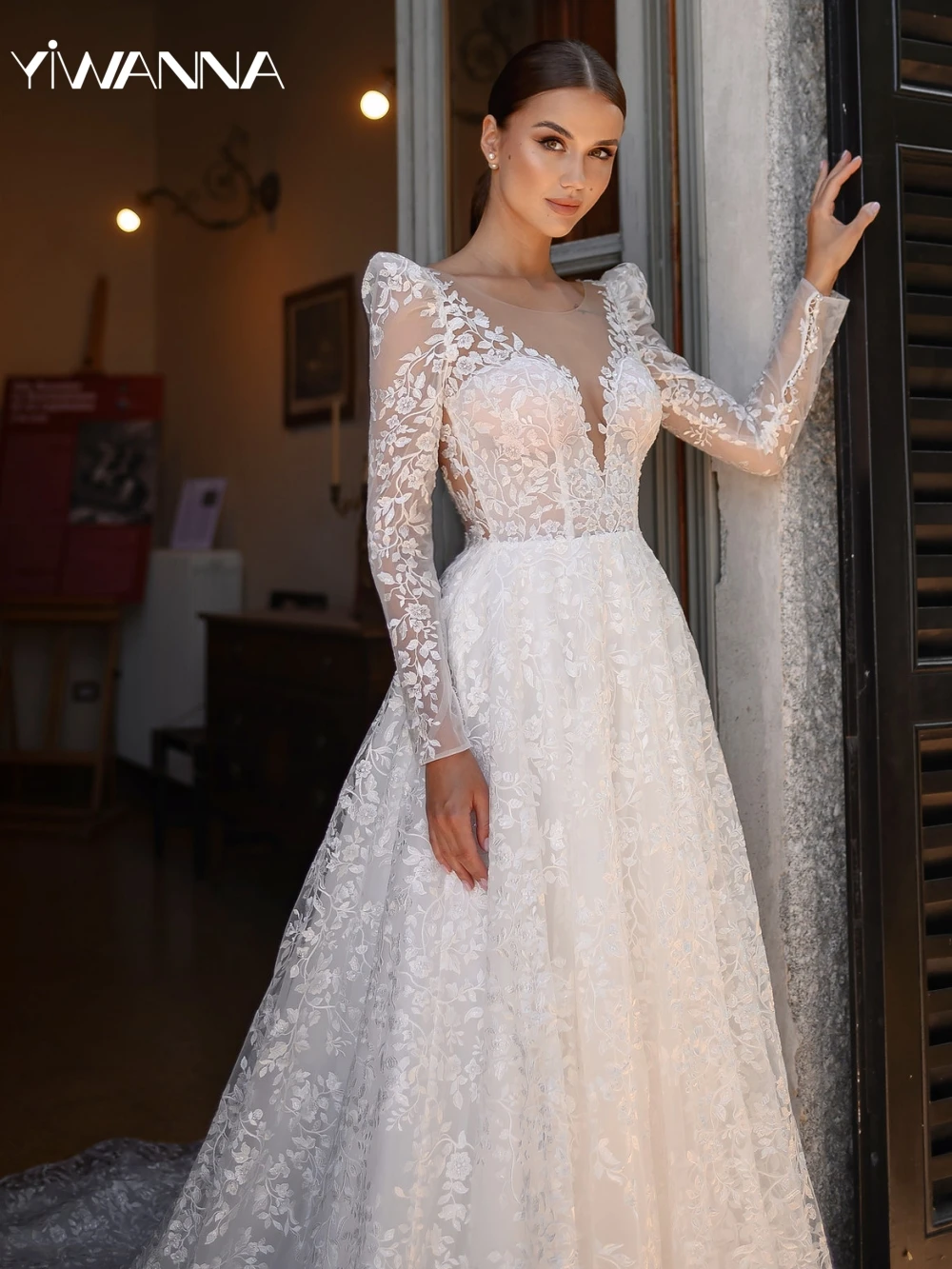 Romantic Puff Sleeve Wedding Dress Classic Lace Appliques Bride Robe Vintage A-line Long Bridal Gown Customized Robe De Mariée