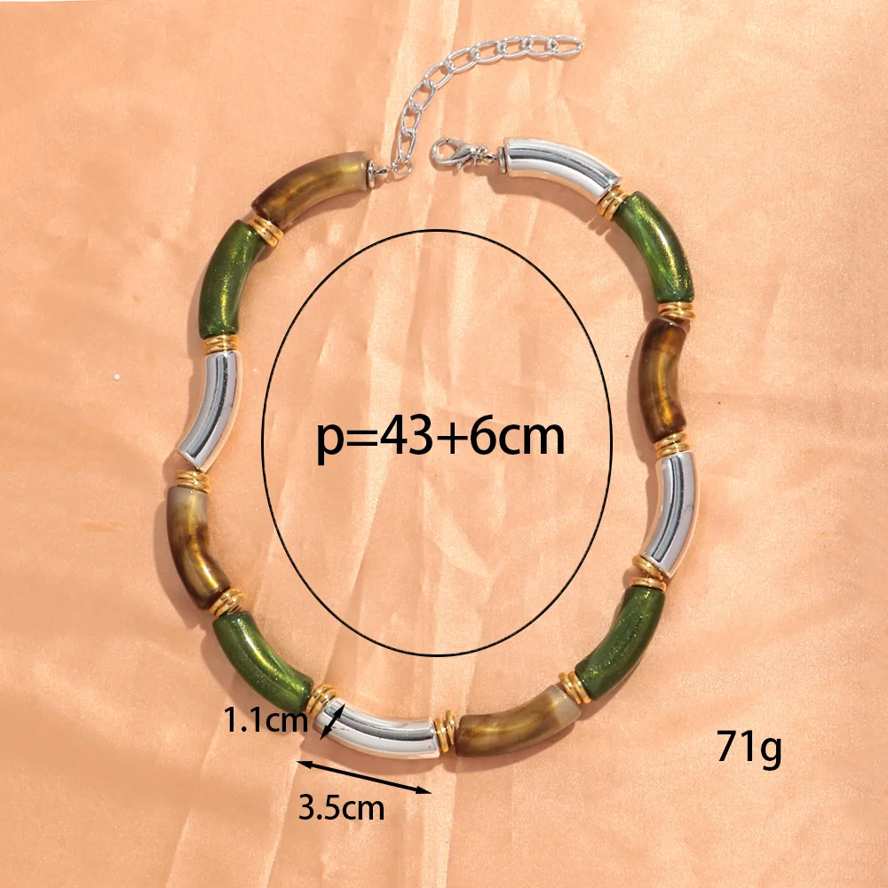New Bamboo Big Tube Acrylic Choker Necklaces for Men Women Silver Color Chunky Elbow Stack Necklace Trendy Jewelry Collier Gift