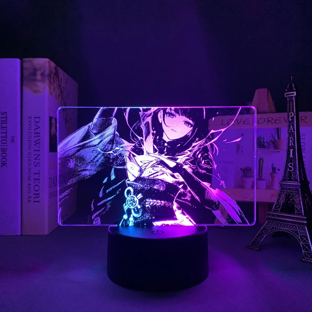 

Красочная двойная лампа Genshin Impact Raiden Shogun для детской спальни Декор подарок на день рождения Genshin Impact Baal Двухцветная светодиодная лампа