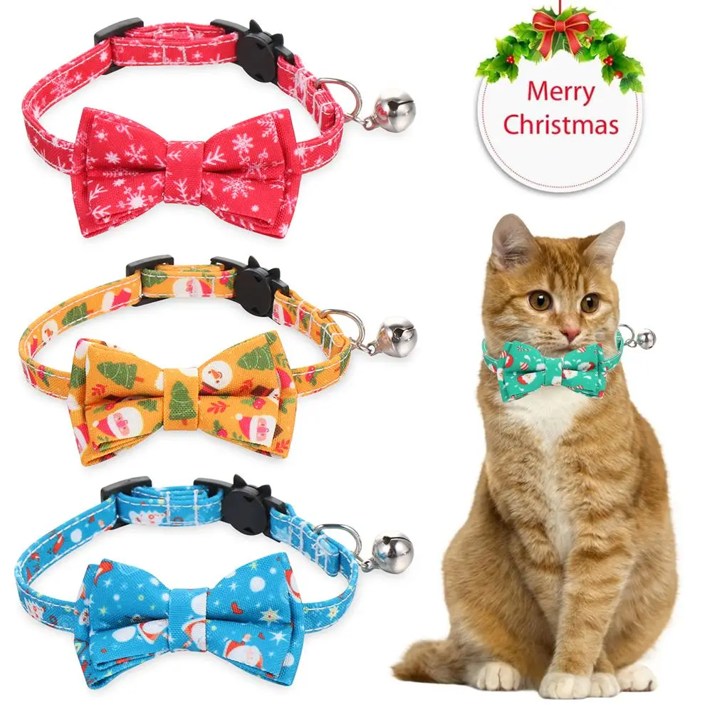 New Christmas Bow Adjustable Kitten Necktie Collar Bowknot Bell Tie Cat Small Pet Puppy Pet Supplies