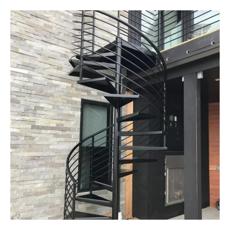 custom.Modern Design Outdoor Matte Black Carbon Steel Staircase High Quality Anti-slip Treads Stainless Steel Stai