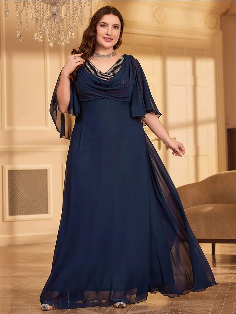 Plus Size Wedding Banquet Bridesmaid Dinner 4xl 5xl Floor-Length Chiffon Sequined Colorful Evening Dress Big Size Prom Drss