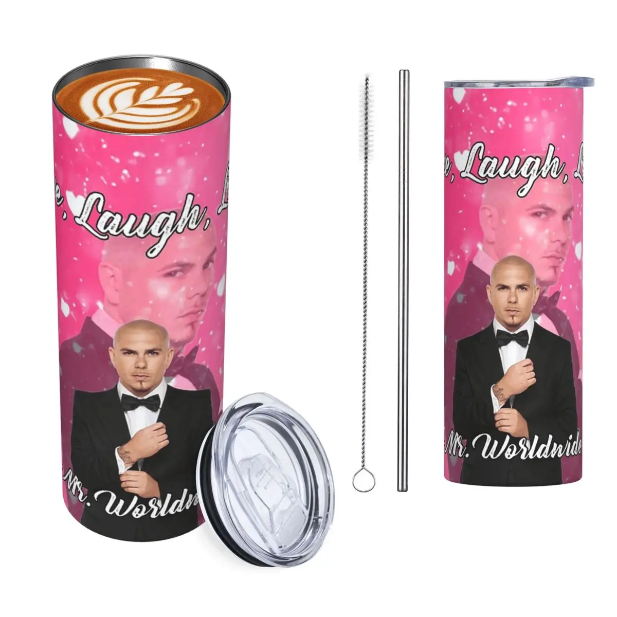 Mr. Worldwide Says To Live Laugh Love Pink Stainless Steel Tumbler Vacuum Insulated Mugs Thermal Cold Cup Straw With Lid 20oz