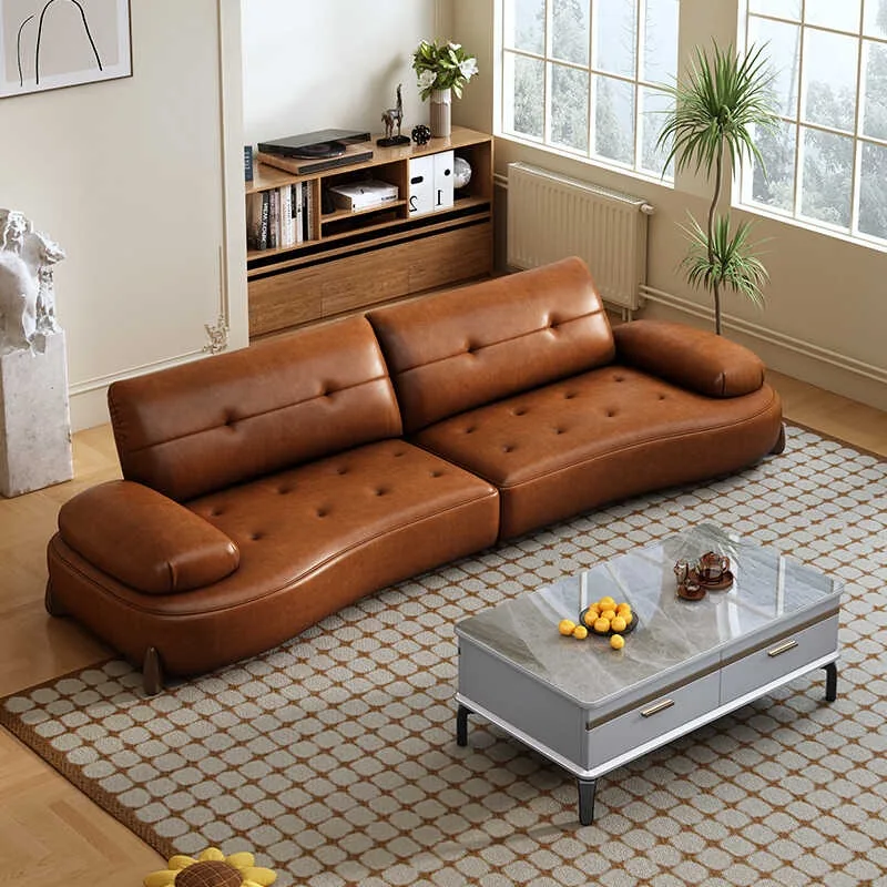 

Sofa light luxury living room sofa retro minimalist size apartment combination straight row leather art